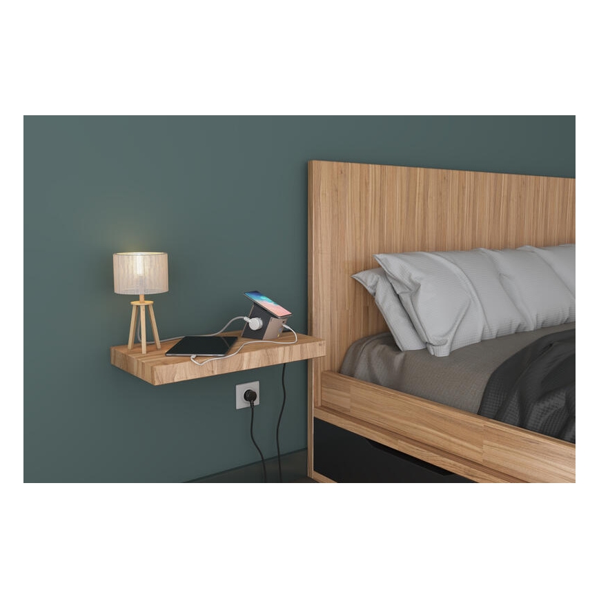 Legrand 049402 - Razdelilnik vtičnic s stikalom 2Z Tip E + USB-A + USB-C in brezžično polnjenje 10W 2m rjava