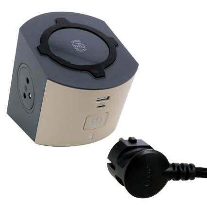Legrand 049402 - Razdelilnik vtičnic s stikalom 2Z Tip E + USB-A + USB-C in brezžično polnjenje 10W 2m rjava