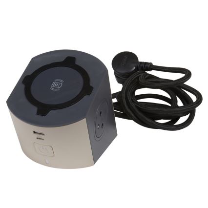 Legrand 049402 - Razdelilnik vtičnic s stikalom 2Z Tip E + USB-A + USB-C in brezžično polnjenje 10W 2m rjava