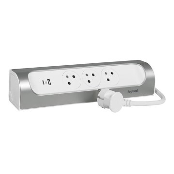 Legrand 049406 - Podaljšek 3Z Tip E + USB-A + USB-C 1m srebrna/bela