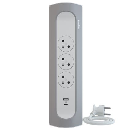 Legrand 049406 - Podaljšek 3Z Tip E + USB-A + USB-C 1m srebrna/bela