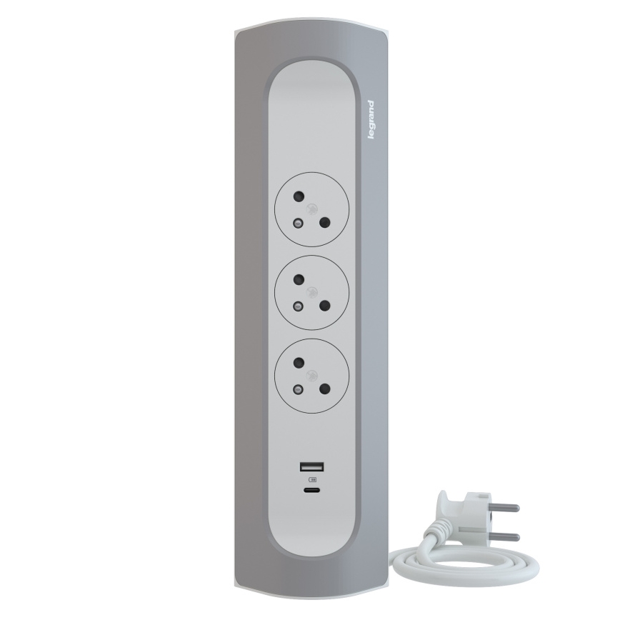 Legrand 049406 - Podaljšek 3Z Tip E + USB-A + USB-C 1m srebrna/bela