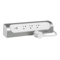 Legrand 049406 - Podaljšni kabel s 3 vtičnicami, tip E + USB-A + USB-C, 1 m, srebrna/bela