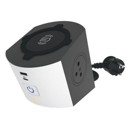 Legrand 049412 - Razdelilna vtičnica s stikalom 2Z Tip E + USB-A + USB-C in brezžično polnjenje 10W 2m bela