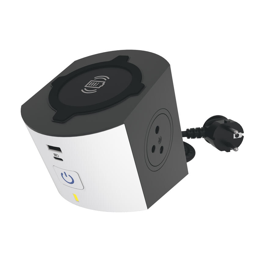 Legrand 049412 - Razdelilna vtičnica s stikalom 2Z Tip E + USB-A + USB-C in brezžično polnjenje 10W 2m bela
