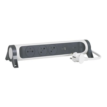 Legrand 049416 - Podaljšek s stikalom 3Z Tip E + USB-A + USB-C 1,5m