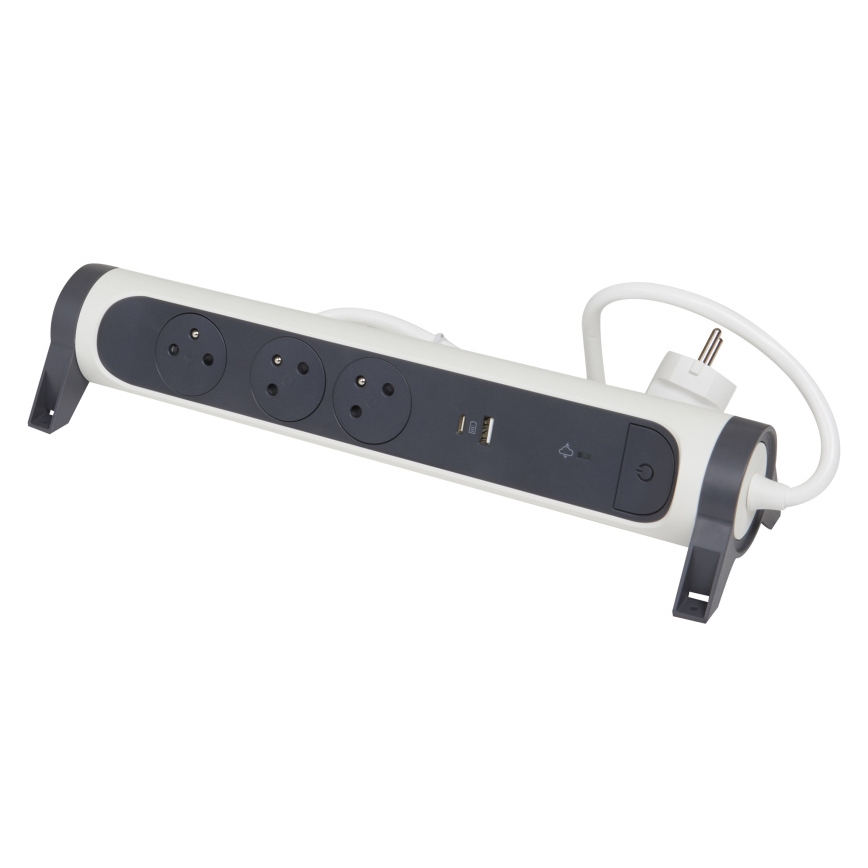 Legrand 049416 - Podaljšek s stikalom 3Z Tip E + USB-A + USB-C 1,5m
