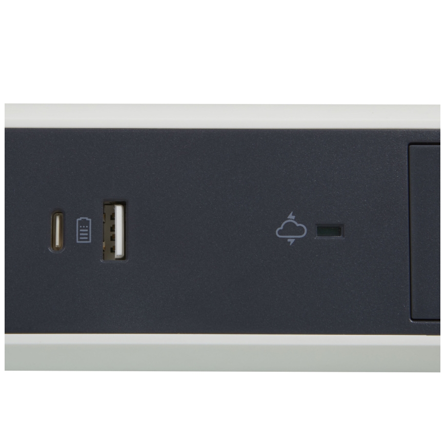 Legrand 049416 - Podaljšek s stikalom 3Z Tip E + USB-A + USB-C 1,5m