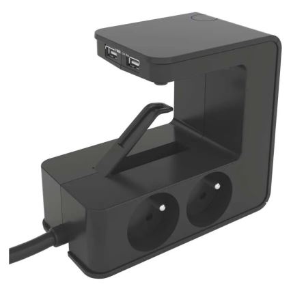 Legrand 050412 - Podaljšek s stikalom in stojalom za tablico 4Z Tip E + 2x USB-A 1,5m črna