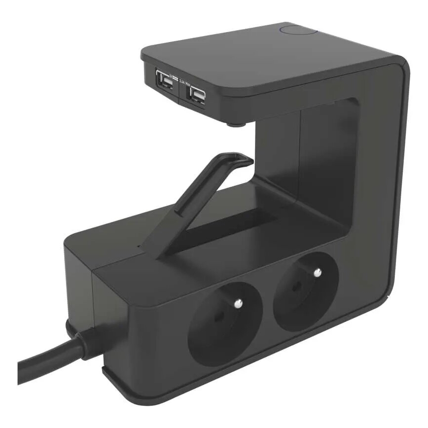 Legrand 050412 - Podaljšek s stikalom in stojalom za tablico 4Z Tip E + 2x USB-A 1,5m črna