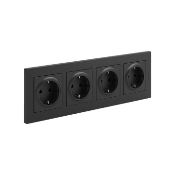 Legrand - 4-kratna stenska vtičnica SCHUKO z okvirjem NILOE STEP, 250V, črna