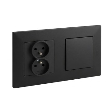Legrand - Dvojna hišna vtičnica in enopolno stikalo z okvirjem NILOE STEP 250V črna