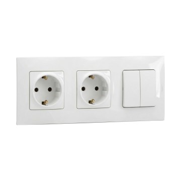 Legrand - dvojna hišna vtičnica SCHUKO in dvojno serijsko stikalo št. 5 z okvirjem NILOE 250V bela