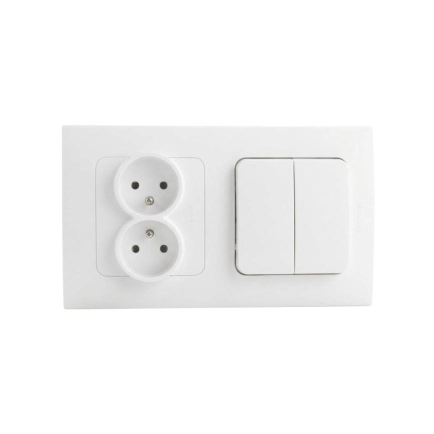 Legrand - Dvojna vtičnica za dom in dvojno serijsko stikalo št. 5 z okvirjem NILOE STEP 250V, bela