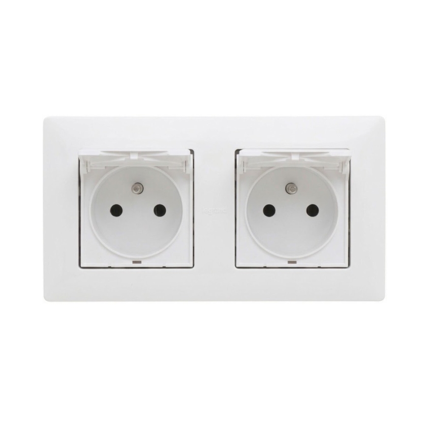 Legrand - Dvojna zunanja hišna vtičnica z okvirjem NILOE STEP 250 V IP44 bela