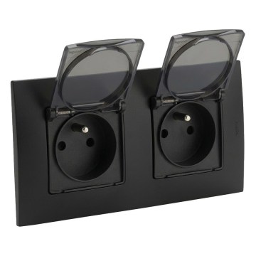 Legrand - Dvojna zunanja vtičnica NILOE 250 V IP44 črna