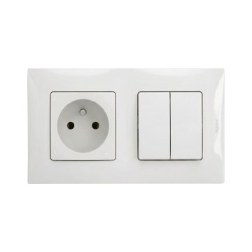 Legrand - Dvojno serijsko stikalo št. 5 in hišna vtičnica z okvirjem NILOE 250V bela
