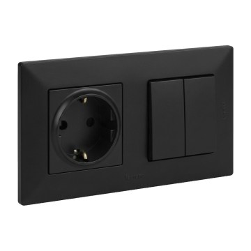 Legrand - Dvojno stopniščno stikalo 6+6 in domača SCHUKO vtičnica z okvirjem NILOE STEP 250V črna