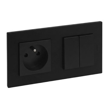 Legrand - Dvojno stopniščno stikalo 6+6 in stanovanjska vtičnica z okvirjem NILOE STEP 250V črna