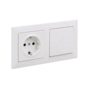 Legrand - Enopolno stikalo št. 1 in hišna vtičnica SCHUKO z okvirjem SUNO 250V bela