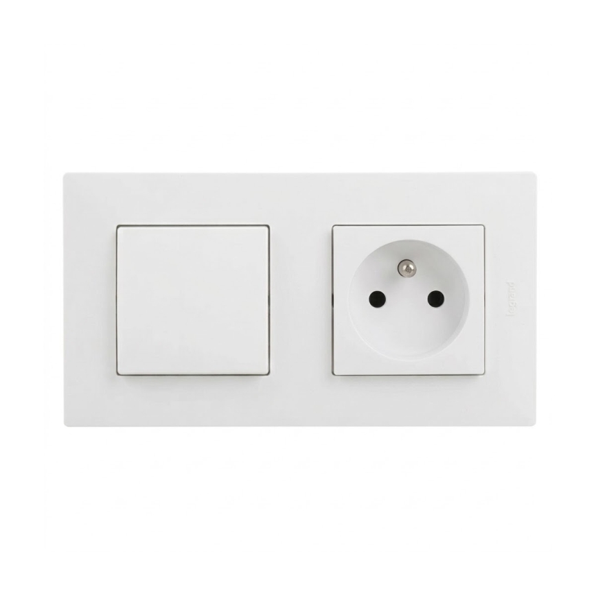 Legrand - hišna vtičnica in enopolno stikalo št. 1 z okvirjem NILOE STEP 250V, bela