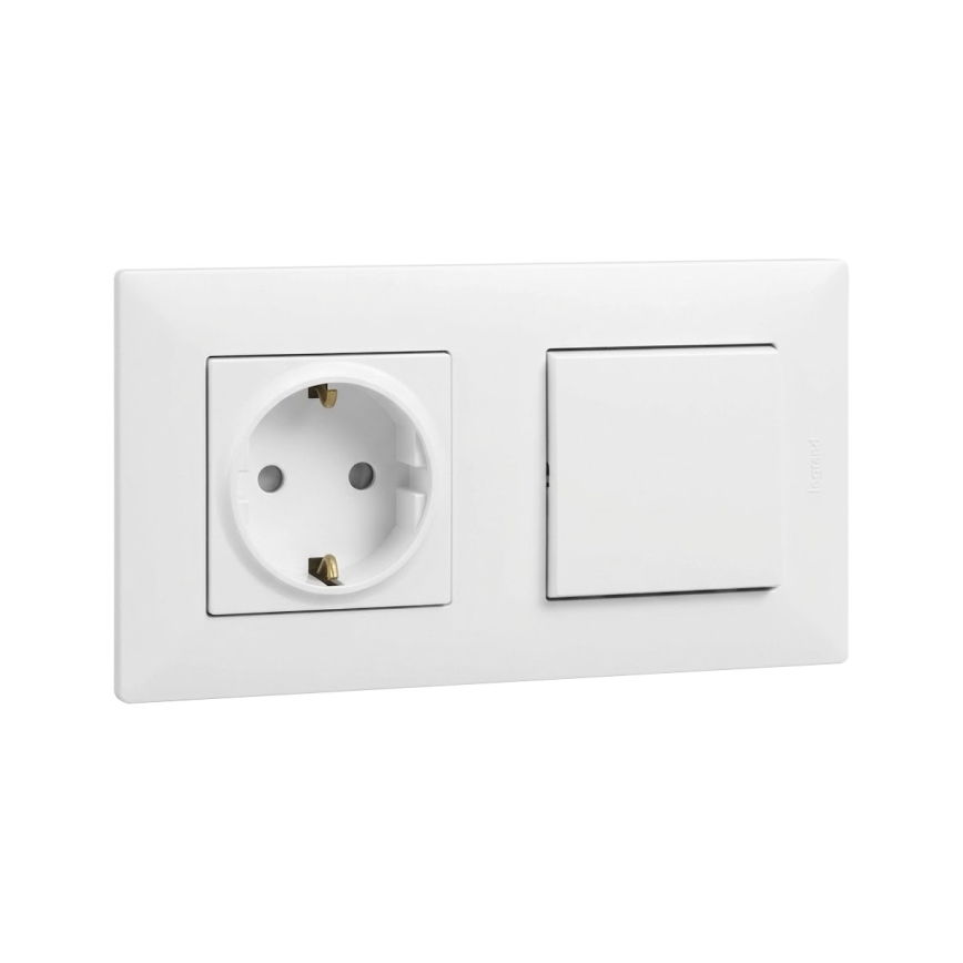 Legrand - Hišna vtičnica SCHUKO in enopolno stikalo št. 1 z okvirjem NILOE STEP 250V bela