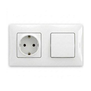 Legrand - Stenska vtičnica SCHUKO in enopolno stikalo št. 1 z okvirjem NILOE 250V, bela