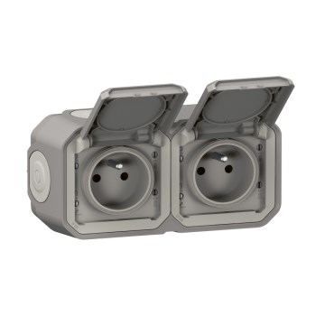 Legrand - Zunanja dvojna vtičnica PLEXO 250 V/16 A, IP55, siva
