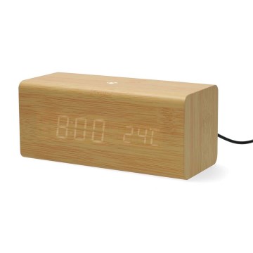 Lesena digitalna budilka z LED zaslonom in termometrom, 5V/1xCR2032