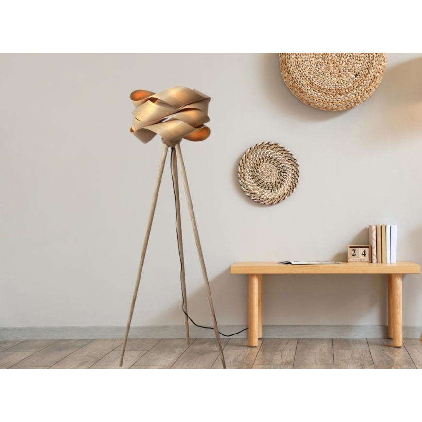 Lesena stojna svetilka 1xE27/60W/230V masiven les/furnir/jesen