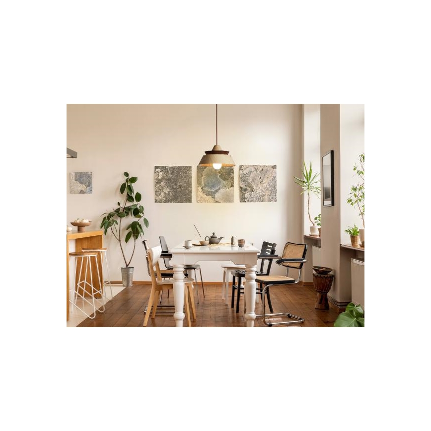 Lesena viseča svetilka na vrvici 1xE27/60W/230V, premer 33 cm, masiven les/hrast/oreh/kaučukovec