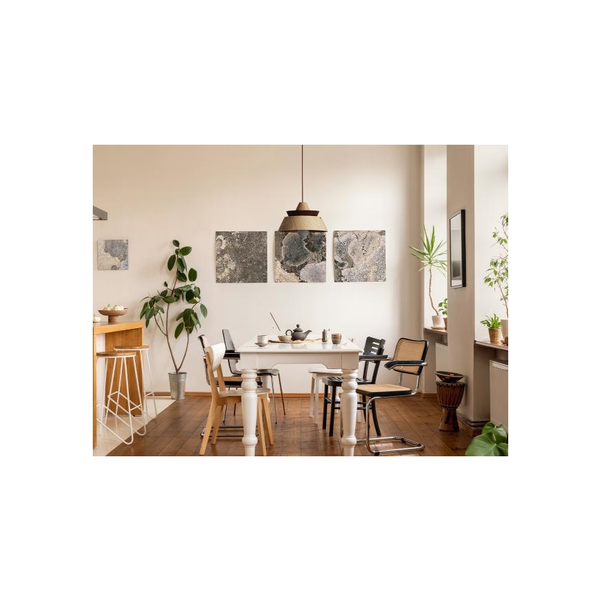 Lesena viseča svetilka na vrvici 1xE27/60W/230V, premer 33 cm, masiven les/hrast/oreh/kaučukovec