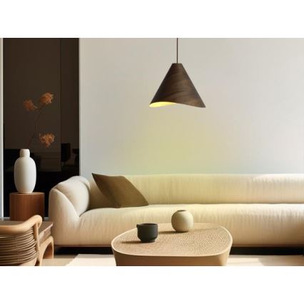 Leseni lestenec na vrvici 1xE27/60W/230V premer 33 cm masiven/oreh/kaučukovec