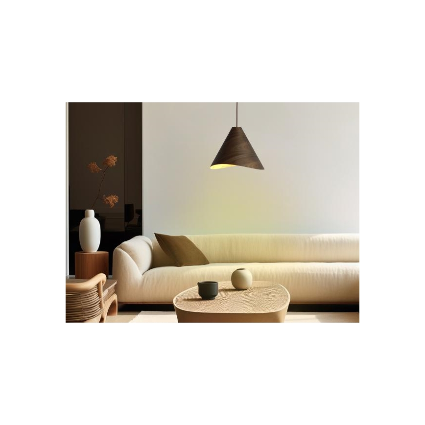 Leseni lestenec na vrvici 1xE27/60W/230V premer 33 cm masiven/oreh/kaučukovec