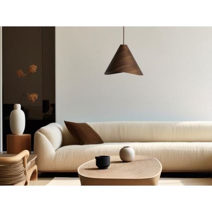 Leseni lestenec na vrvici 1xE27/60W/230V premer 33 cm masiven/oreh/kaučukovec