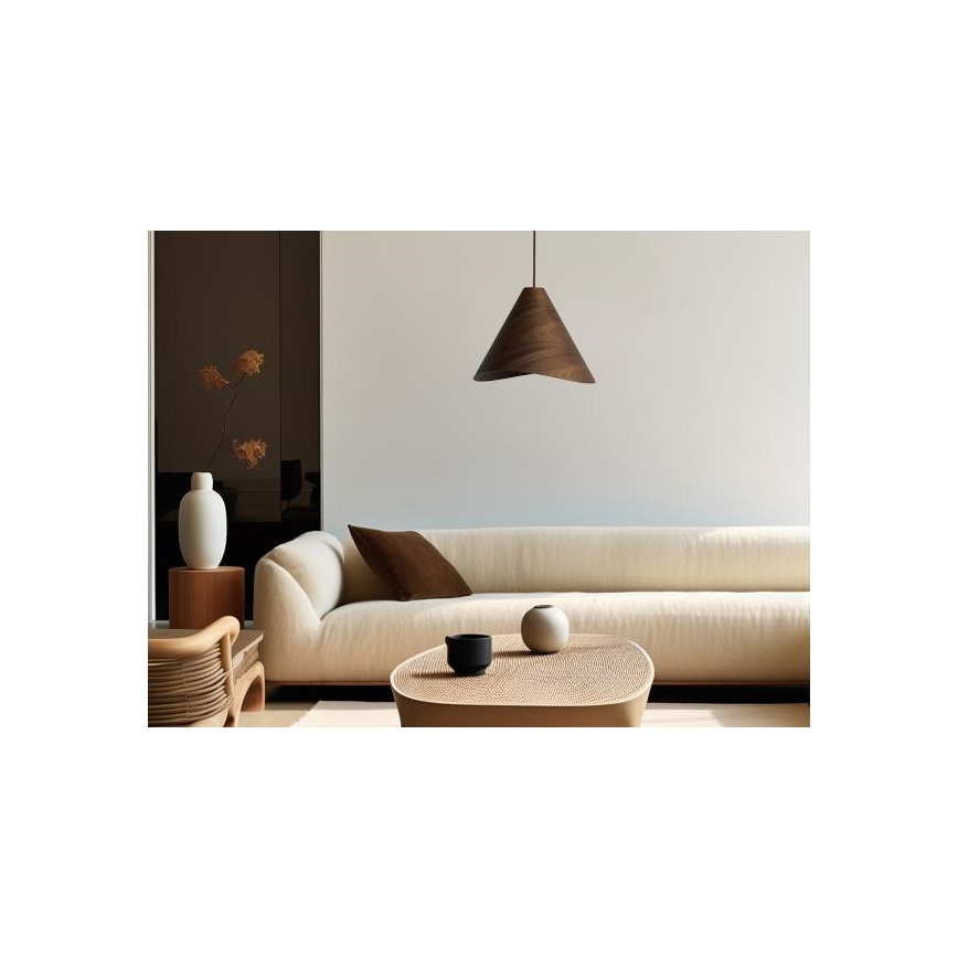 Leseni lestenec na vrvici 1xE27/60W/230V premer 33 cm masiven/oreh/kaučukovec