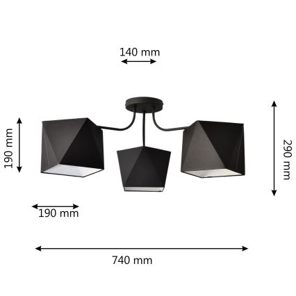 Lestenec ADAMANT 3xE27/15W/230V črn