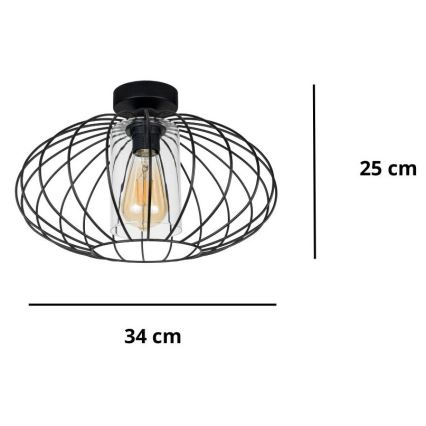 Lestenec CORRINI 1xE27/60W/230V pr. 34 cm črna/prozorna