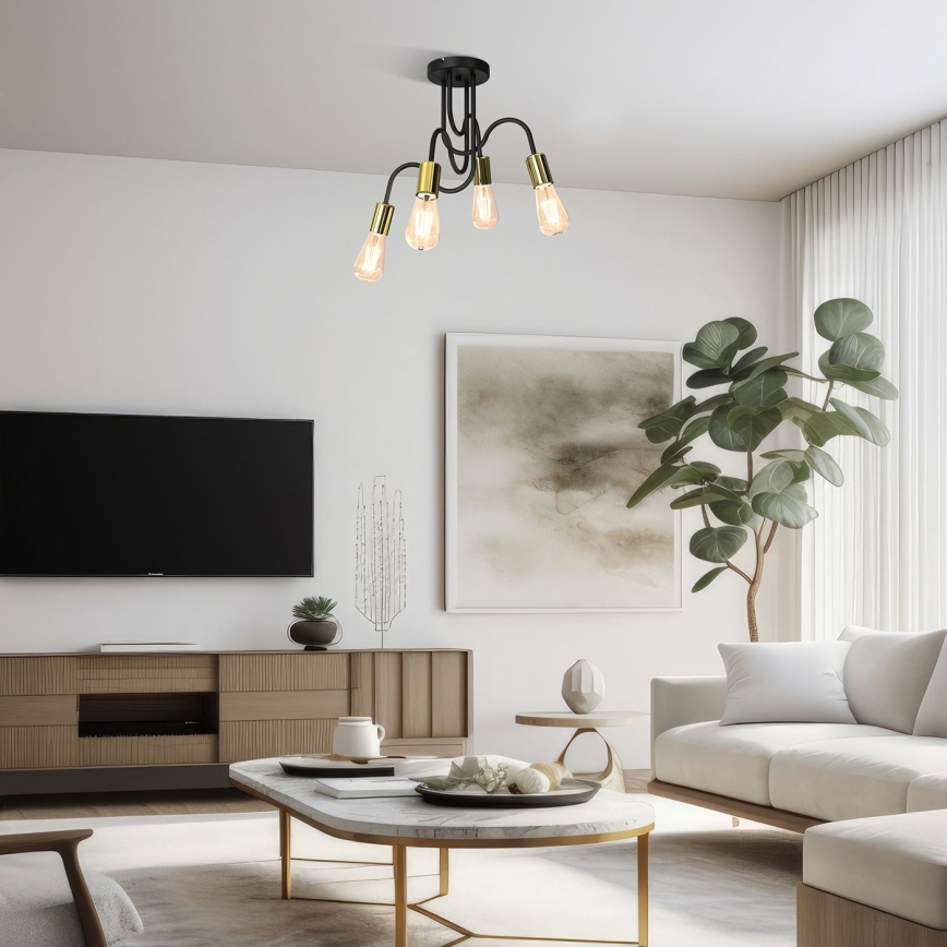 Lestenec DOW 4xE27/60W/230V črna/zlata
