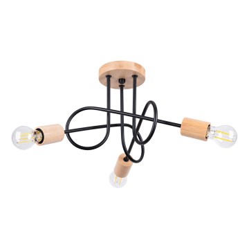 Lestenec EMBER 3xE27/15W/230V črna/bež/bukev