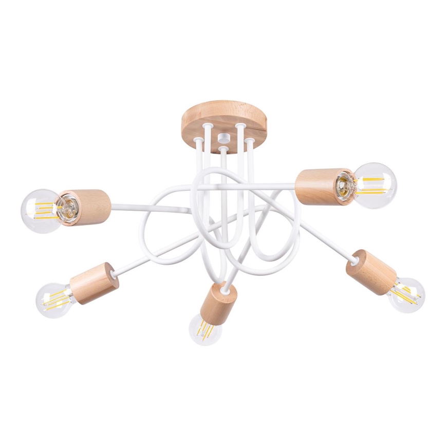 Lestenec EMBER 5xE27/15W/230V bela/bež/bukev