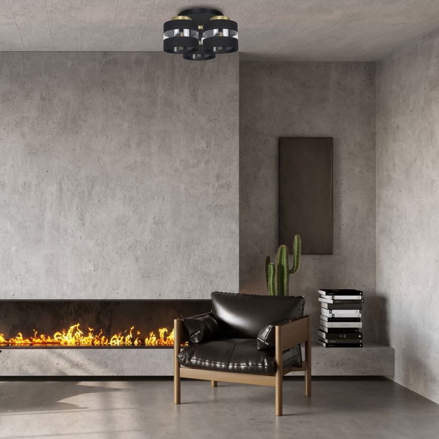 Lestenec HAVARD 3xE27/60W/230V črn/medenina