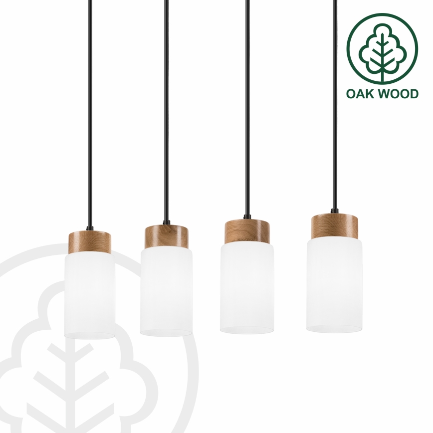 Lestenec MARKUS na jekleni vrvici 4xE27/15W/230V črna/hrast