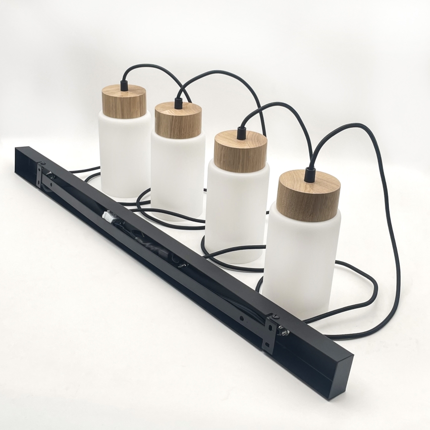 Lestenec MARKUS na jekleni vrvici 4xE27/15W/230V črna/hrast