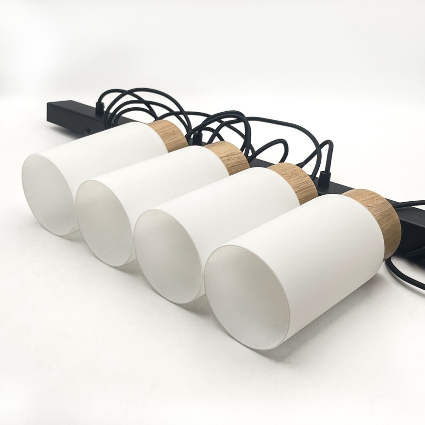 Lestenec MARKUS na jekleni vrvici 4xE27/15W/230V črna/hrast