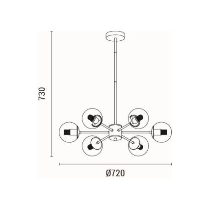 Lestenec na drogu 6xE27/40W/230V medenina
