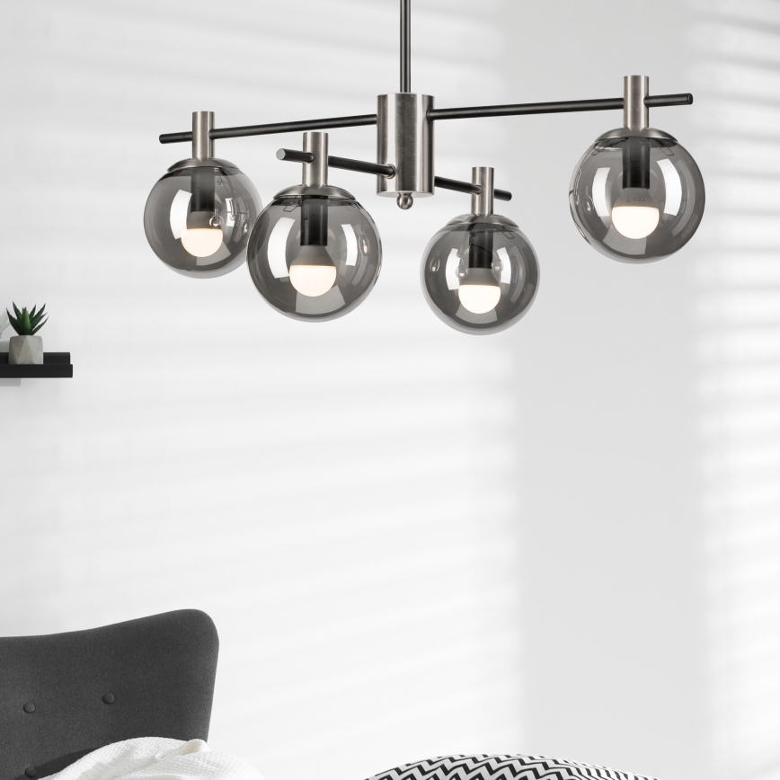 Lestenec na drogu LILOU 4xE14/5W/230V mat krom/dimna
