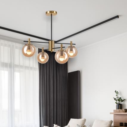 Lestenec na drogu LILOU 4xE14/5W/230V zlata/črna/dimna bež