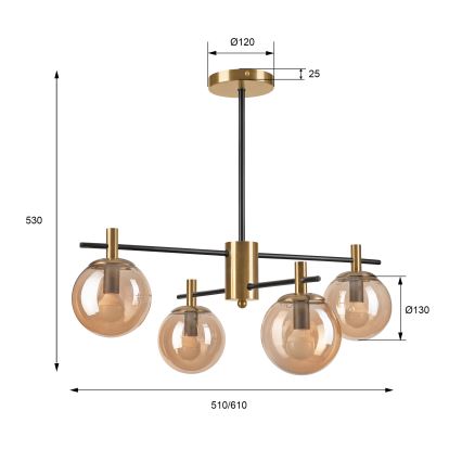 Lestenec na drogu LILOU 4xE14/5W/230V zlata/črna/dimna bež