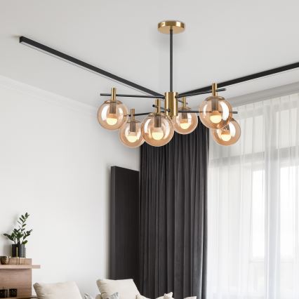 Lestenec na drogu LILOU 6xE14/5W/230V zlata/črna/dimna bež
